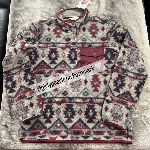 Fleece Pullover Snap T Style NEW Aztec Tribal Design - Picture 5 of 6